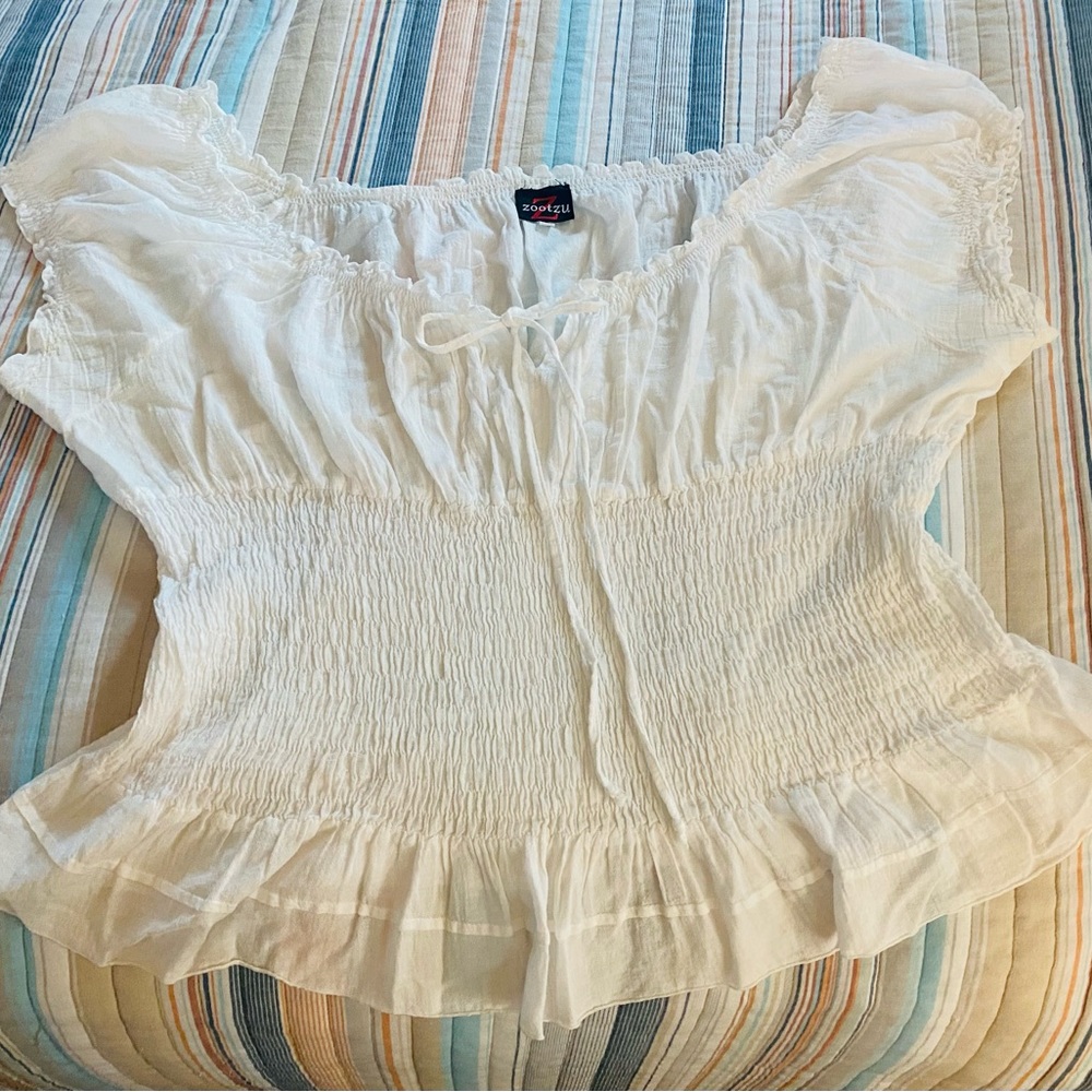 Peasant style white cotton, kaftan blouse. Size XL